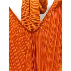 ASOS DESIGN Burnt Orange Pleated Halter Maxi Dress Size L 70s Disco Retro thumbnail 2