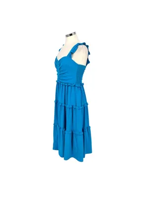 Amanda Uprichard Sweeney Blue Ruffle Tiered Sweetheart Midi Dress Size XS thumbnail 5