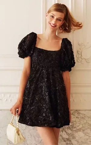 SHEIN MOD Square Neck Puff Sleeve A-line Dress thumbnail 1