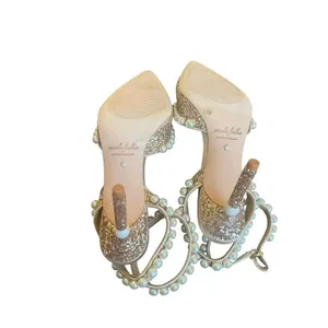 Nicola Bathie x Antonio Melani Bebe Ankle Strap Glitter Pearl pumps in rose gold thumbnail 7