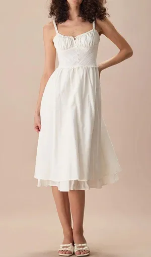 Rihoas White Ruched Slip Cotton Midi Dress thumbnail 7
