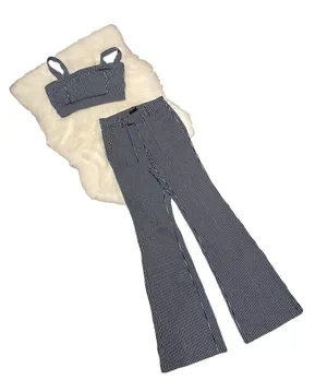 Forever 21 Striped Denim Crop Top and Wide Leg Jean 2 Piece Set Size Small thumbnail 12