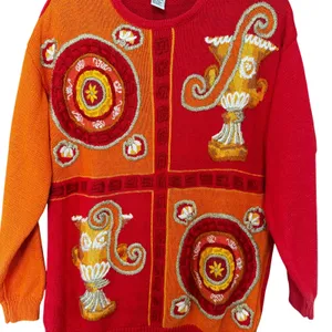 Vintage Grecian Embroidered‎ Sweater M Eccentric Artsy Geometric Maximalist 90s thumbnail 3