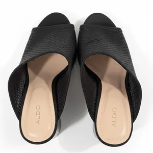 ALDO Black Perforated Peep-Toe Heeled Mules - Size 9 thumbnail 2
