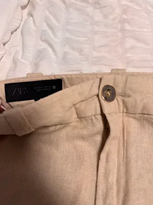 Zara Beige Cropped Linen Pant thumbnail 2