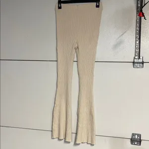 Urban Outfitters Womens Cream High Waist Ribbed Flare Pant Large thumbnail 5