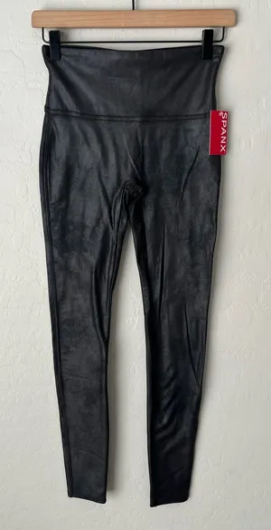 Spanx fleece LINED faux leather leggings black NEW medium thumbnail 1