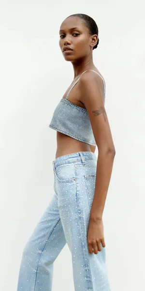 Zara NWT TRF Pearl Wide Leg Jeans thumbnail 3