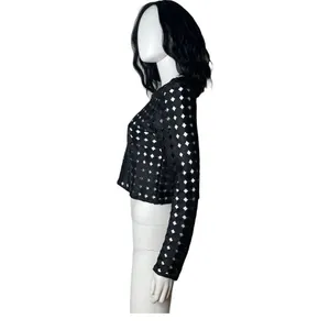 ALEXIS Black Geometric Circle Cut Out Crop Top Size L Avant Garde See Through thumbnail 5