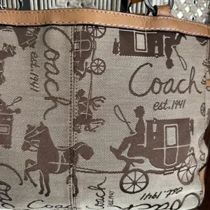 VINTAGE Coach Horse & Carriage brown canvas and leather trim tote bag thumbnail 10