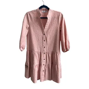 Petal + Pup Shirt Dress Women S/M Peach Gingham‎ Cottagecore Tiered Mini Button thumbnail 4