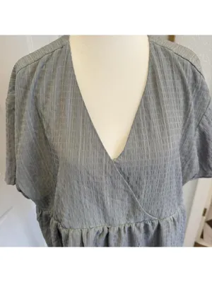 A New Day Sage Green Textured Peplum Blouse | V-Neck Short Sleeve | Size M thumbnail 3