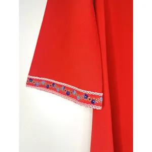 VTG 70s Handmade Red Maxi Dress Boho Embroidered‎ Disco Collar Bell Sleeve Small thumbnail 9