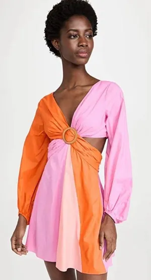 STAUD Women’s Gulf A-Line Cutout Dress in Orange & Pink Size 10 thumbnail 1