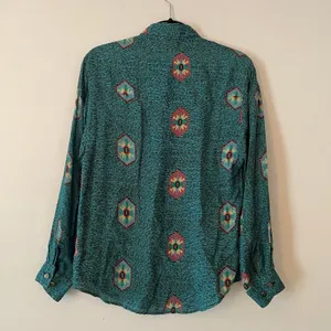 Wrangler Authentic Western Blue Aztec Print Vintage Button Down Shirt Medium thumbnail 6