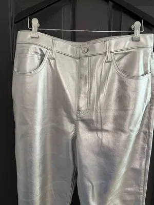 Abercrombie Vegan Leather Silver Straight Pants 90s High-Rise thumbnail 2