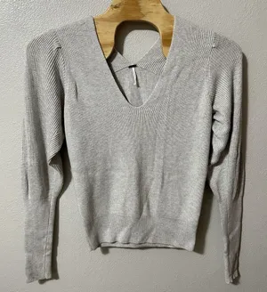 Free People‎ Light Grey Ribbed V- Neck Sweater Cashmere Blend Size Large thumbnail 1