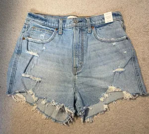 Abercrombie & Fitch Light Blue Distressed Denim Shorts thumbnail 1