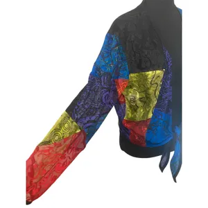 Chico's Y2K Silk Lace Burnout Velvet‎ Patchwork Artsy Boho Art to Wear Tie Front Top Med thumbnail 4