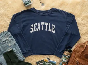 John Galt Seattle Graphic Long Sleeve Cropped Tee Navy Brandy Melville OS thumbnail 1