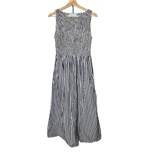 Hill House Home The Larissa Nap Dress Navy Blue White Striped Smocked Midi thumbnail 2
