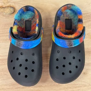 Crocs Classic Tie‎ Dye Faux Fur Lined Slip On Clogs Black Multi Womens Size 6 thumbnail 4