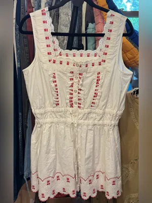 NWT Anthropologie Damson Madder Amaya Scalloped Mini Dress white red UK 12/ US 8 thumbnail 9