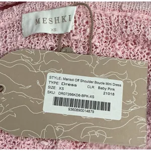 Meshki Marisol Off Shoulder Boucle Mini Dress Baby Pink XS Bell Sleeve New thumbnail 5