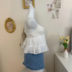 aeropostale white crochet eyelet lace babydoll cami top size s tiered ruffle hem thumbnail 3