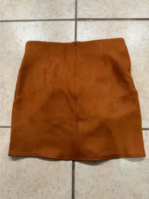 LANSTON SUEDED FRONT SLIT MINI SKIRT Orange thumbnail 3