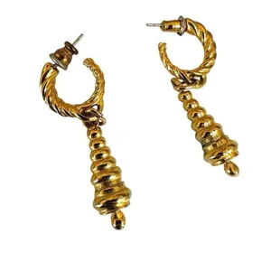 Gold tone vintage hoop drop earrings thumbnail 3