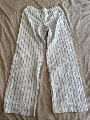 Zara Blue White Crinkle Striped Wide Leg Pants Size Medium thumbnail 1