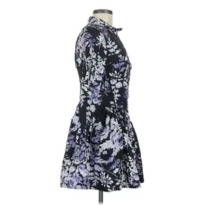By Anthropologie Black Lavender Floral Corset Shirt Dress 6 Button Front Mini thumbnail 3