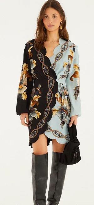 Farm Rio Snake Garden Mix Wrap Mini Dress thumbnail 1