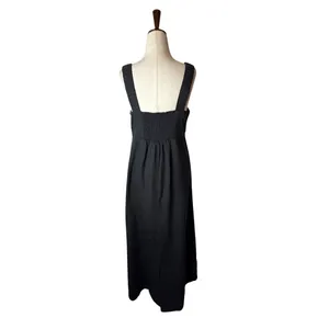 Pact Canopy Linen Blend Tank Dress Women Medium Black Smocked Maxi Lagenlook thumbnail 3