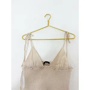 NWT Zara Tan Smocked Tie Straps Lace Trim Top Size Medium 0881/010 thumbnail 5