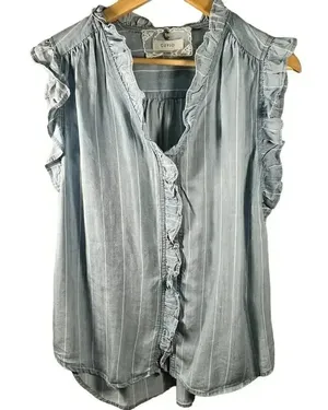 Cupio‎ Ruffled Sleeveless Chambray Top XS thumbnail 1