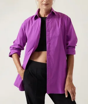 Athleta Oversized Poplin Top Button Up Shirt Relaxed Athleisure Purple 3X NWT thumbnail 1