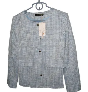 MEROKEETY Women's Textured Blazer‎ Jacket Light Blue Button Front Size M thumbnail 1
