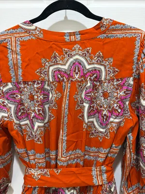 Porridge by Anthropologie Orange Rust Isabel Paisley Boho Mini Dress - XS thumbnail 8