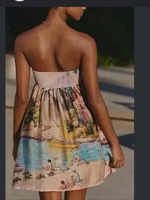 Nwot CELANDINE Strapless Bow-Front Mini Dress $128 fall party angelic print boho thumbnail 3