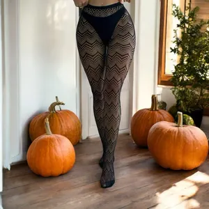 Geometric Pattern Sheer Fishnet Tights Sexy Hollow Out High Waist Mesh Pantyhose thumbnail 13