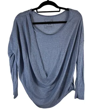 We The Free Free People Blue Draped‎ Slouchy Long Sleeve Top Womens Medium Boho thumbnail 1