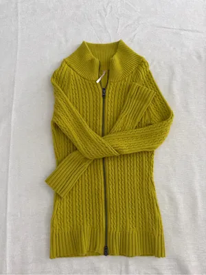 Free People Cable Knit Zip Cardigan Chartreuse Green Size S thumbnail 6