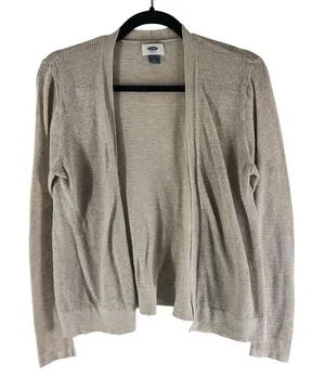 Old Navy Beige Open Front Cardigan Sweater Womens Cotton Blend Lightweight L thumbnail 1