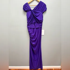 Tadashi Shoji Bellona Draped Jersey Maxi Gown in Purple L thumbnail 5