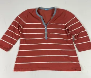 J McLaughlin Shirt Womens Large Red Stripe‎ 3/4 Sleeve Henley Chambray Trim Top thumbnail 1