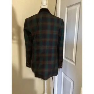 Pendleton Vintage Wool Plaid Blazer Jacket Velvet Collar Green Brown Size 8 thumbnail 3