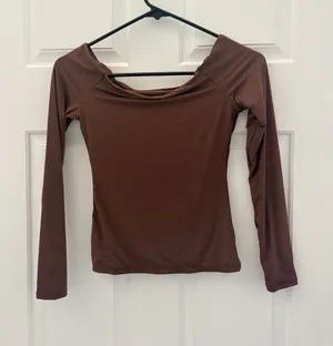 Sukksess Off-Shoulder Long Sleeve Top in Brown thumbnail 1