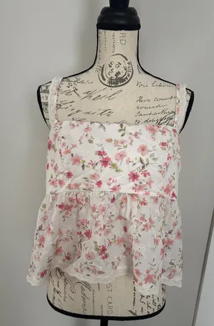 Altar'd State XL White Cami with Pink Floral Lace Trim thumbnail 1